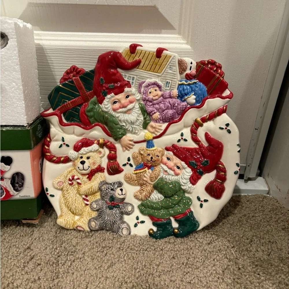 Vintage Fitz and Floyd Christmas Holiday Collection Set Incl Platter & Figurines